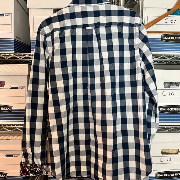 Men's Denim & Flower Ricky Singh Navy/White Check Button Front Shirt Size L - Picture 8 of 11